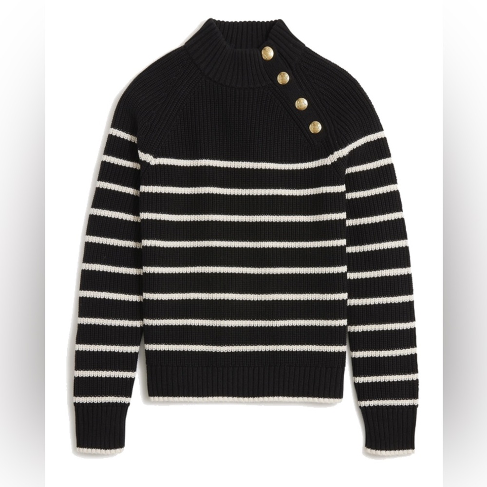 J. Crew Factory Button Shoulder striped mockneck sweater black & white size XXL